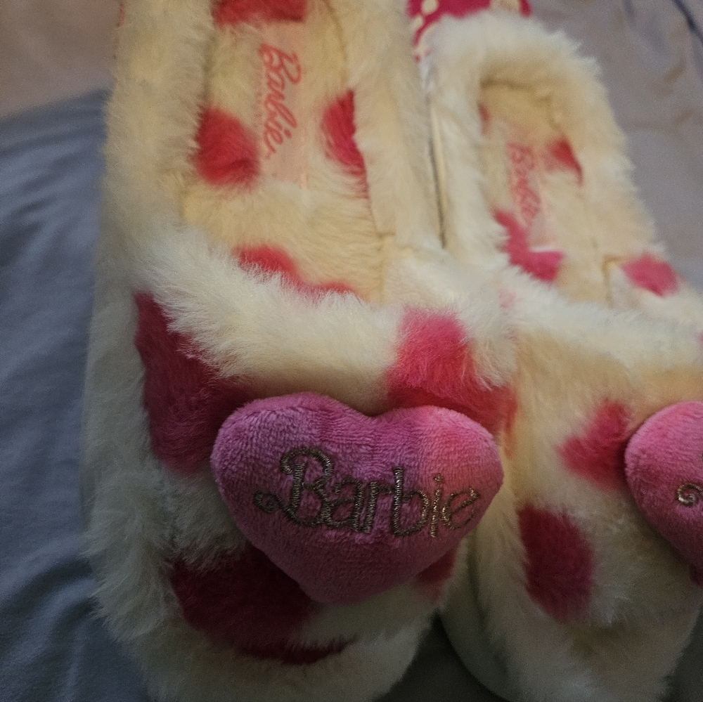 Barbie Plush Heart Slippers, Plush Heart Barbie Slippers, Memory Foam Slippers